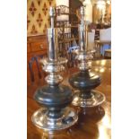 TABLE LAMPS, a pair, Art Deco nickel plated and patinated bronze of turned design, 69cm H x 28cm D.