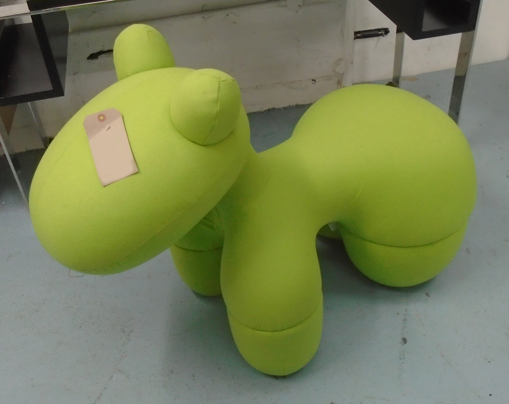 'GIDDY UP PONY' STYLE CHAIR, in green felt finish, 106cm x 58cm x 81cm.