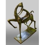 MODERNIST EQUESTRIAN BRONZE SCULPTURE, with patinated finish, approx. 103cm L x 107cm H overall.