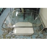OCCASIONAL TABLE, with glass top marble shelf on a chromed metal frame, 99cm x 99cm x 41cm H.