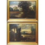 19TH CENTURY ITALIAN SCHOOL, 'Landscapes', a pair of oils on canvas, 41cm x 63cm, framed.