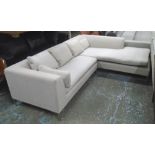 CORNER SOFA, stone coloured on metal supports, 70cm x 200cm W x 260cm D approx.