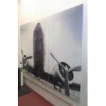 TRYPTICH PICTURE, acrylic, of an aircraft, each section 160cm x 80cm.