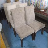 DINING CHAIRS, a set of six, high backed, four cream and two patterned, 49cm W x 108cm H x 49cm D.