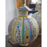 TABLE LAMP, bright coloured with flower decoration, in metal, 74cm H.