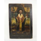 RUSSIAN ICON, painted on a large wooden panel depicting St. Nicholas.