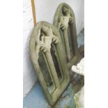 MIRRORS, a pair, Gothic Revival style stone effect, 80cm H.