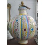 TABLE LAMP, bright coloured with flower decoration, in metal, 74cm H.