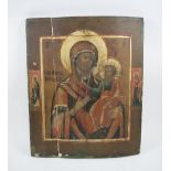 ICON, painted panel depicting Mother of God and baby Christ, 54cm H x 44cm W.