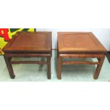 LAMP TABLES, a pair, Chinese elm with square inset rattan tops, 53cm H x 61cm W.