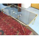 LOW TABLE, circa 1970's, from Design 2000, Italy, smoked glass top and tubular brass frame,