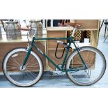 FOFFA BIKE, green framed with new Brooks leather saddle, single speed fixed gear and 'D' lock,