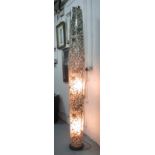 STANDARD LIGHT, 1960's, of tubular perspex from with monochromatic floral design, 223cm.