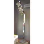 STANDARD LIGHT, stainless steel frame, with trio of floral glass form carved lights, 190cm H.