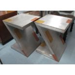OCCASIONAL TABLES, a pair, aviator style, 'Z' shape aluminium clad copper patchwork design,