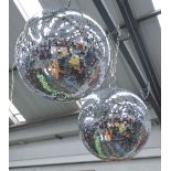 MIRRORED DISCO BALLS, a pair, handmade, 50cm W x 50cm H (2).