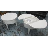 METAMORPHIC OCCASIONAL TABLES, a pair, in a white laquered finish, 57cm x 40cm.