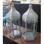STORM LANTERNS, a pair, Eastern style in a grey distressed finish, 64cm H.