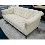 GEORGE SMITH SOFA, soft deep padded and button upholstered, labelled 'George Smith',
