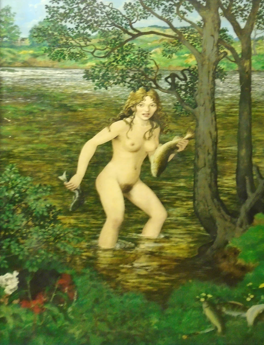 20TH CENTURY SCHOOL, 'Eve fishing in the garden of Eden', oil on panel,