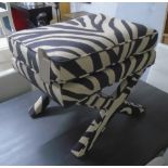 WINDOW SEAT, in zebra pattern fabric on 'X' framed support, 62cm x 47cm x 50cm H.