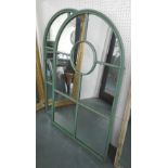 MIRRORS, a pair, architectural style with arched top in a painted metal frame, 122cm x 78cm.