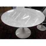 TULIP STYLE TABLE, as originally designed by Eero Saarinen with white base and grey marble top,