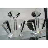 PERFUME BOTTLES, a pair, large Art Deco designs in crystal glass, 23cm H x 23cm W.