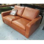 SOFA, tan leather, 161cm W x 98cm D x 81cm H.
