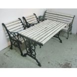 GARDEN BENCH, green painted metal, with slatted, white painted wooden top,