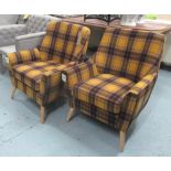 ARMCHAIRS, a pair, Burberry design upholstery, 80cm H x 70cm W.