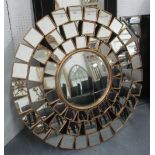 CIRCULAR WALL MIRROR, segmented gilt frame contemporary design, 109cm diam.