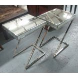 MIRRORED OCCASIONAL TABLES, a pair, on a chromed 'Z' shaped base, 43cm x 36cm x 61cm H.