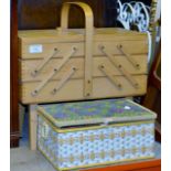 CANTILEVER SEWING BOX & 1 OTHER SEWING BOX WITH VARIOUS SEWING ACCESSORIES