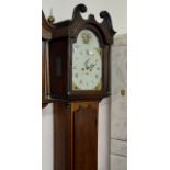OAK CASED GRANDFATHER CLOCK WITH PAINTED FACE