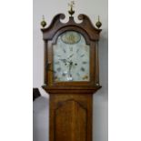 OAK CASED GRANDFATHER CLOCK WITH PAINTED FACE BY MILLAR, MONTROSE
