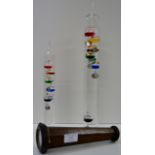 OLD OAK CASED KALEIDOSCOPE & 2 GALILEO THERMOMETERS