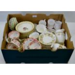 BOX CONTAINING VARIOUS TEA WARE INCLUDING COLCLOUGH, ROYAL WORCESTER "CROMWELL", SUSIE COOPER ETC