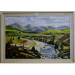 FRAMED OIL PAINTING ON BOARD "RIVER LANDSCAPE SCENE" SIGNED T. GALLAGHER