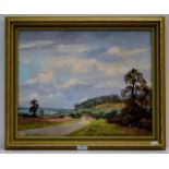 GILT FRAMED OIL PAINTING ON CANVAS "LANDSCAPE SCENE" SIGNED DON MICKLETHWAITE