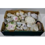 BOX CONTAINING VARIOUS TEA WARE & CERAMICS INCLUDING DRESDEN, MINTON'S, VICTORIAN TEA WARE ETC