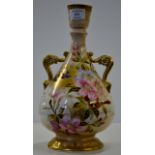 ROYAL BONN HAND PAINTED DOUBLE HANDLED FLORAL VASE DECORATED WITH SWALLOWS & SUMMER FLOWERS