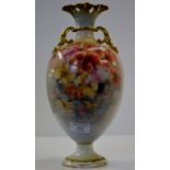 NAUTILUS HAND PAINTED DOUBLE HANDLED VASE DECORATED WITH SUMMER FLOWERS