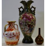 LARGE JAPANESE POTTERY VASE, COPELAND ORIENTAL STYLE VASE & WILTON WARE BUD VASE