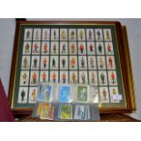 3 FRAMED CIGARETTE CARD DISPLAYS, GILT FRAMED PRINT & QUANTITY LOOSE CIGARETTE CARDS