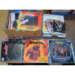 A BOX OF VARIOUS ROCK LPS RECORDS IRON MAIDEN, JIM HENDRIX ,ETC