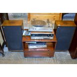 VINTAGE STACKING HIFI SYSTEM WITH PAIR OF LARGE TEAK CASED SPEAKERS