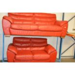 3 SEATER AND 2 SEATER RED LEATHER SUITE