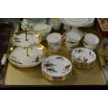 TRAY WITH 18 PIECES OF BIRD DESIGN TEAWARE AND MATCHING CAKE STAND