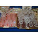 2 TRAY WITH LARGE QUANTITY OF CUT CRYSTAL GLASSES - TUMBLERS, WINE GLASSES, DESSERT DISHES ETC